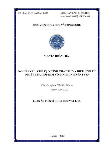 Luận án Nghiên cứu chế tạo, tính chất từ và hiệu ứng từ nhiệt của hợp kim vô định hình nền Fe-Zr