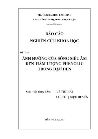 Báo cáo Ảnh hưởng của sóng siêu âm đến hàm lượng phenolic trong đậu đen
