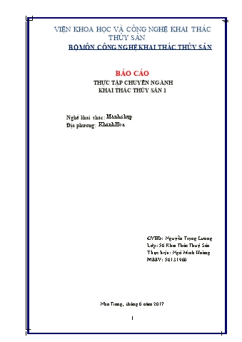 Báo cáo thực tập Khai thác thủy sản 1 - Nghề khai thác: Mành chụp