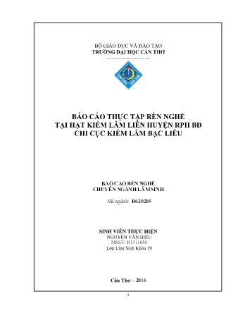 Báo cáo thực tập rèn nghề tại Hạt kiểm lâm liên huyện RPH BĐ Chi cục Kiểm lâm tỉnh Bạc Liêu