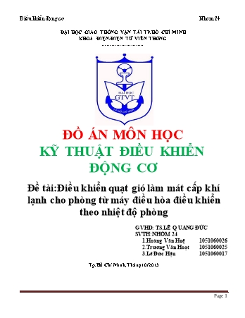 Đồ án Điều khiển quạt gió làm mát cấp khí lạnh cho phòng từ máy điều hòa điều khiển theo nhiệt độ phòng