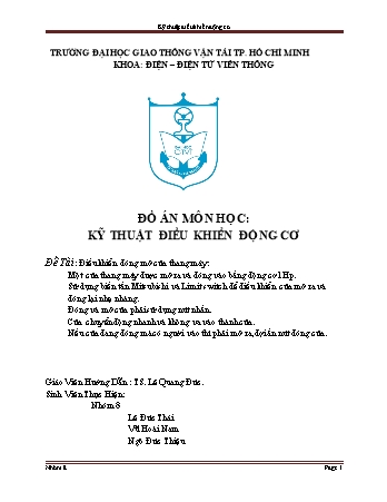 Đồ án môn học Kỹ thuật điều khiển động cơ - Đề tài Điều khiển đóng mở cửa thang máy