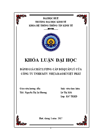Khóa luận Đánh giá chất lượng cán bộ quản lý của Công ty TNHH MTV nhựa bao bì Việt Phát