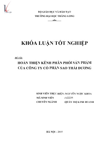 Khóa luận Hoàn thiện kênh phân phối sản phẩm của Công ty Cổ phần Sao Thái Dương