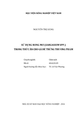 Luận văn Sử dụng rong Mơ (Sargassum spp.) trong thức ăn cho gà đẻ trứng thương phẩm