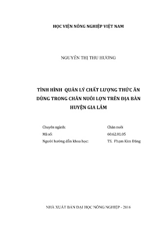 Luận văn Tình hình quản lý chất lượng thức ăn dùng trong chăn nuôi lợn trên địa bàn huyện Gia Lâm