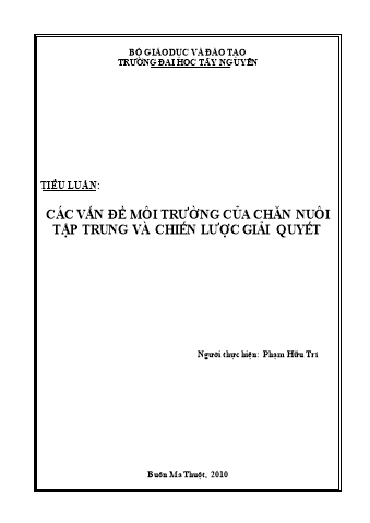 Tiểu luận Các vấn đề về môi trường của chăn nuôi tập trung và chiến lược giải quyết