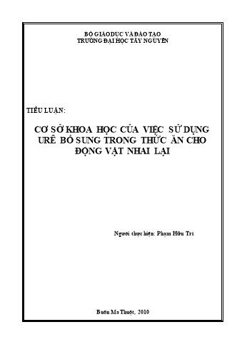 Tiểu luận Cơ sở khoa học của việc sử dụng urê bổ sung trong thức ăn cho động vật nhai lại