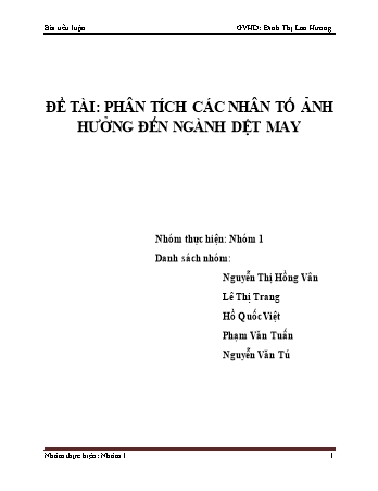 Tiểu luận Phân tích các nhân tố ảnh hưởng đến ngành dệt may