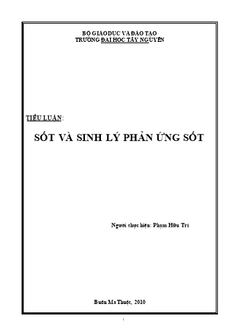 Tiểu luận Sốt và sinh lý phản ứng sốt